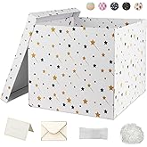 YINUOYOUJIA Large Gift Box 12x12x10Inches,Gift Boxes with Lids for Presents,Cute Box,Birthday Box,Gift Packaging for Valentine's Day,Mother's Day,Christmas,Anniversaries.(White Stars)