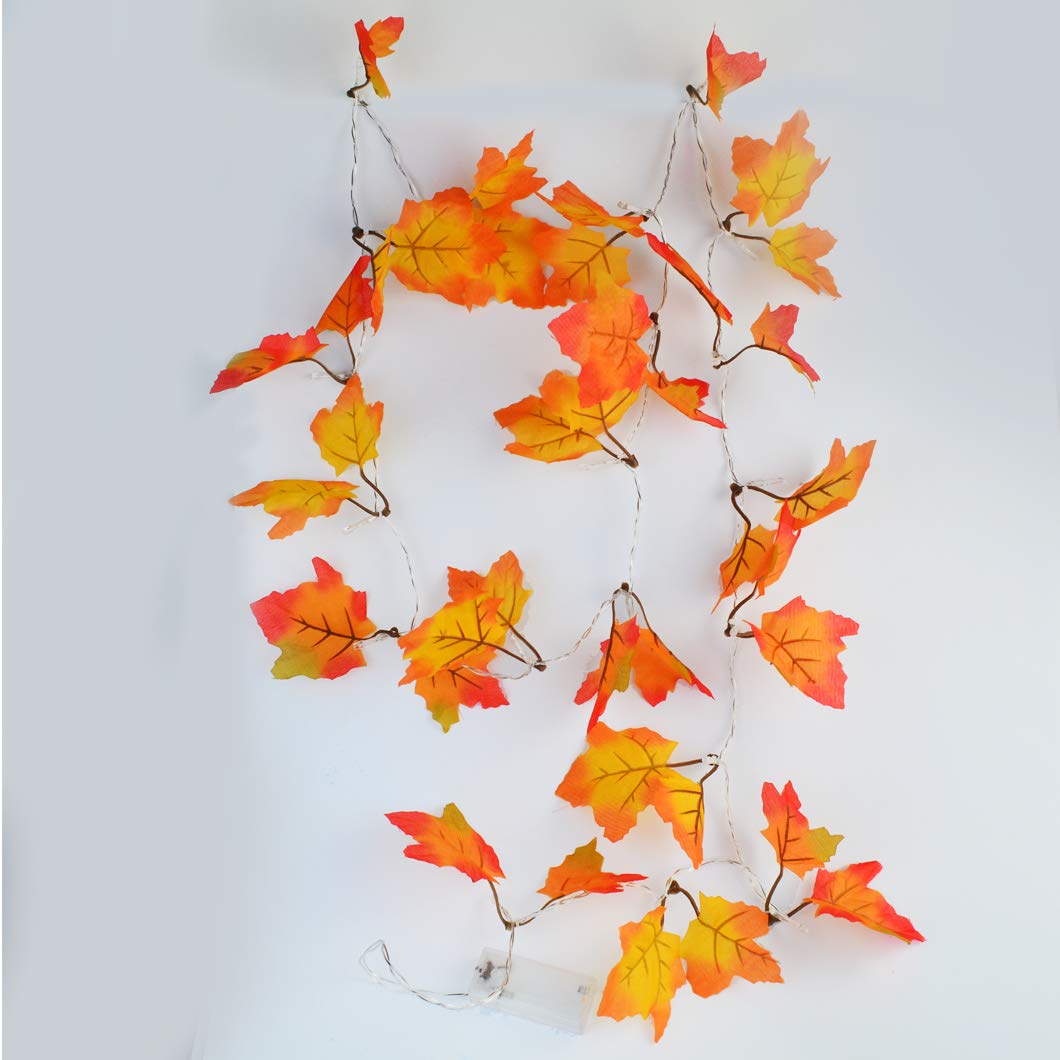 Wobe 16.4ft Thanksgiving Decorations Lighted Fall Garland, 2pcs Autumn Garland String Lights Thanksgiving Decor Halloween String Lights Maple Leaf Shape Home Party Each 8.2 Feet 20 LED
