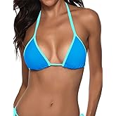 Suvimuga Women's Triangle Bikini Top Color Block Push up Padded Halter String Bathing Suits Top