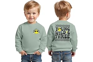 MODNTOGA Toddler Boy Young Wild Three Sweatshirt Cute Face Graphic Birthday Shirt Long Sleeve Funny Print Pullover Bday Tops