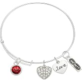 Infinity Collection Birthstone Bangle - Adjustable Bracelet | Stainless Steel Construction, Heart Accent Charms, Expandable Fit, Comfortable Everyday Wear, Birthday Gift