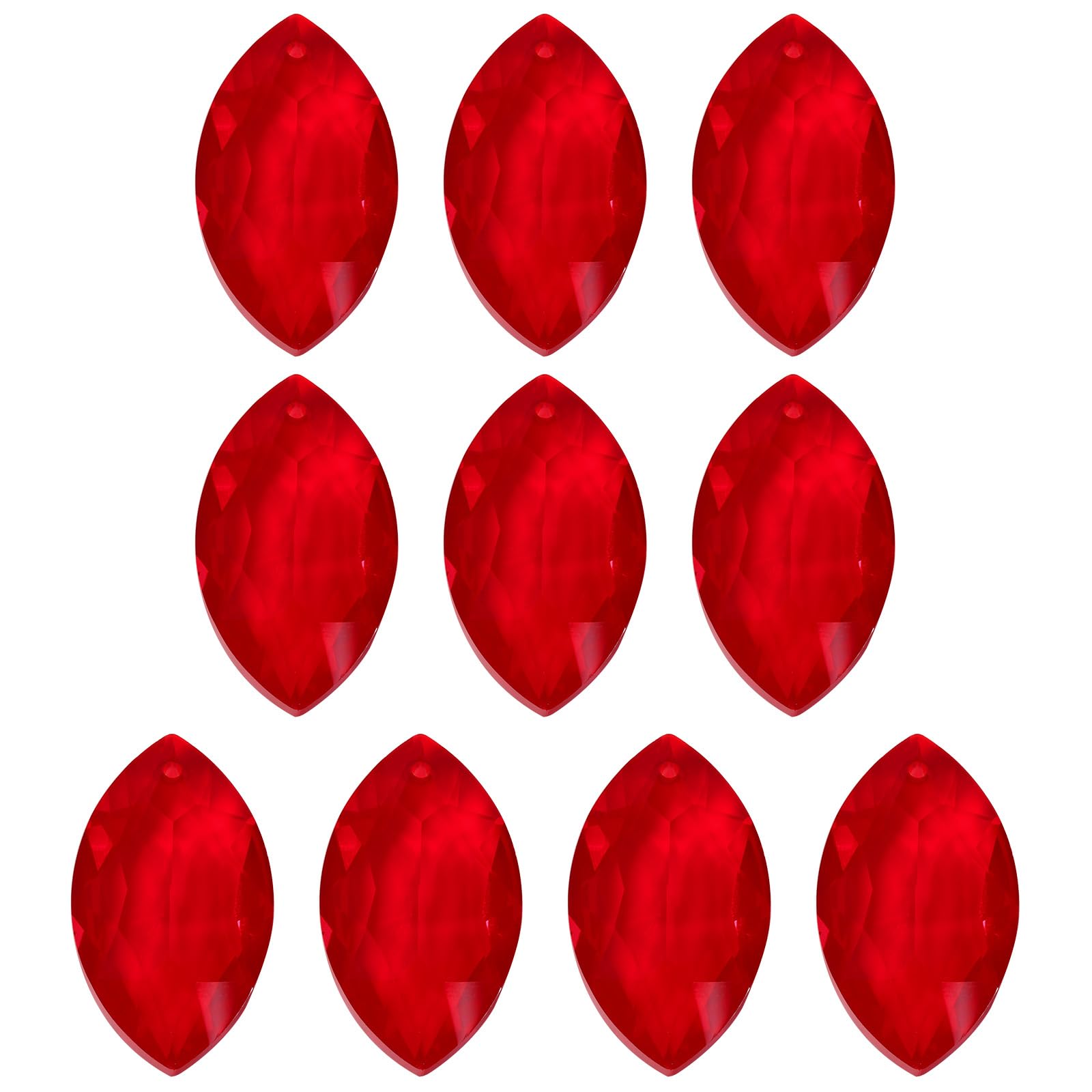 PATIKIL K9 Crystal Pendants Oval Beads, 10 Pack 38mm Chandelier Prisms Parts Hanging Beads DIY Lamp for Arts Crafts Decoration, Red