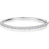 Gemsme Circle Cubic Zirconia Bangle,18K White Gold Plated 3mm Cubic Zirconia Bracelet Bangle for Women