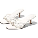 Coutgo Womens Strappy Kitten Heels Sandals Square Open Toe Flip Flops Slip On Slides Summer Dress Shoes