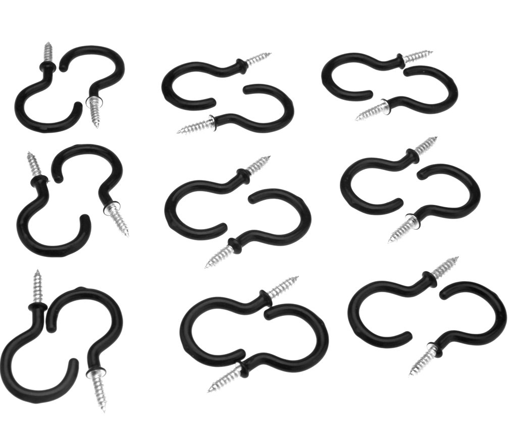 OTOTEC 20pcs Mug Hooks Cup Screw-in plastic Coated 55mm Shouldered Metal Hanging Black