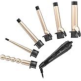6-in-1 Curling Iron, Professional Instant Heat Up Hair Curling Wand Set with 6 Interchangeable Ceramic Barrels (0.35'' to 1.25'') and 2 Temperature Adjustments, Heat Protective Glove & 2 Clips