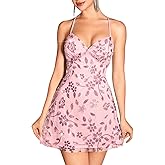 ShawGobow Beaded Sequin Dress,Backless Floral Mini Dresses for Women,Homecoming Cocktail Party Sparkly Outfits