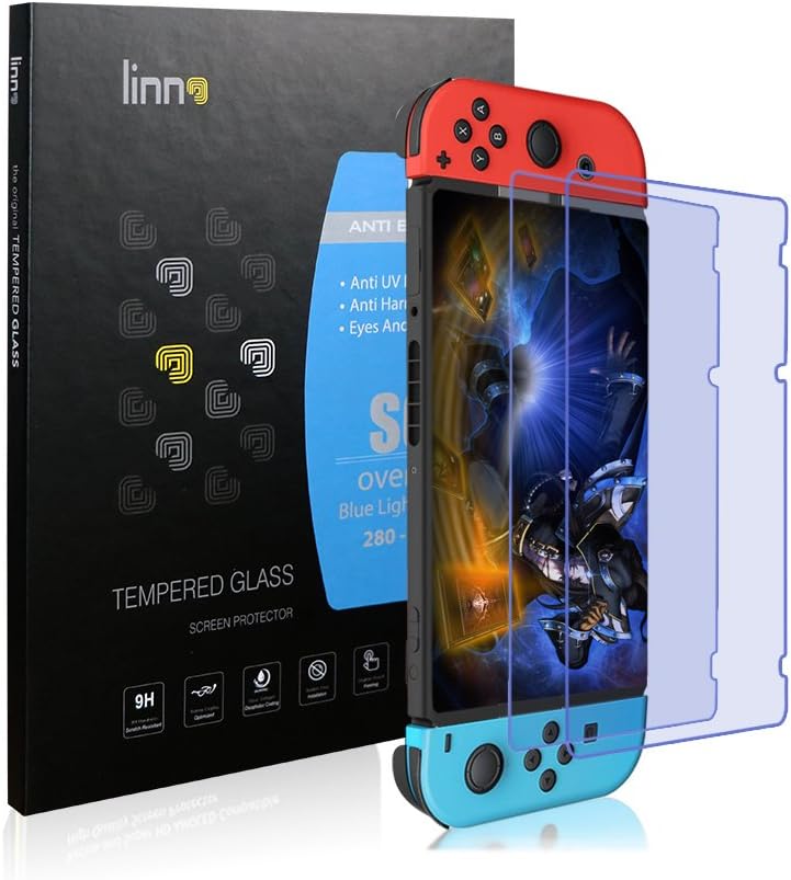 Nintendo Switch Screen Protector, LINNO Eyes Care Anti UV,Anti Blue Light Tempered Glass Protection Film for Nintendo 2017 Profession for Game Super HD Anti Fingerprint, Scratch Resistance(2-Pack)