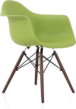 Amazon Com Cozyblock Daw Scandinavian Green Molded Plastic Dining Arm Chair With Dark Walnut Wood Eiffel Legs Chairs