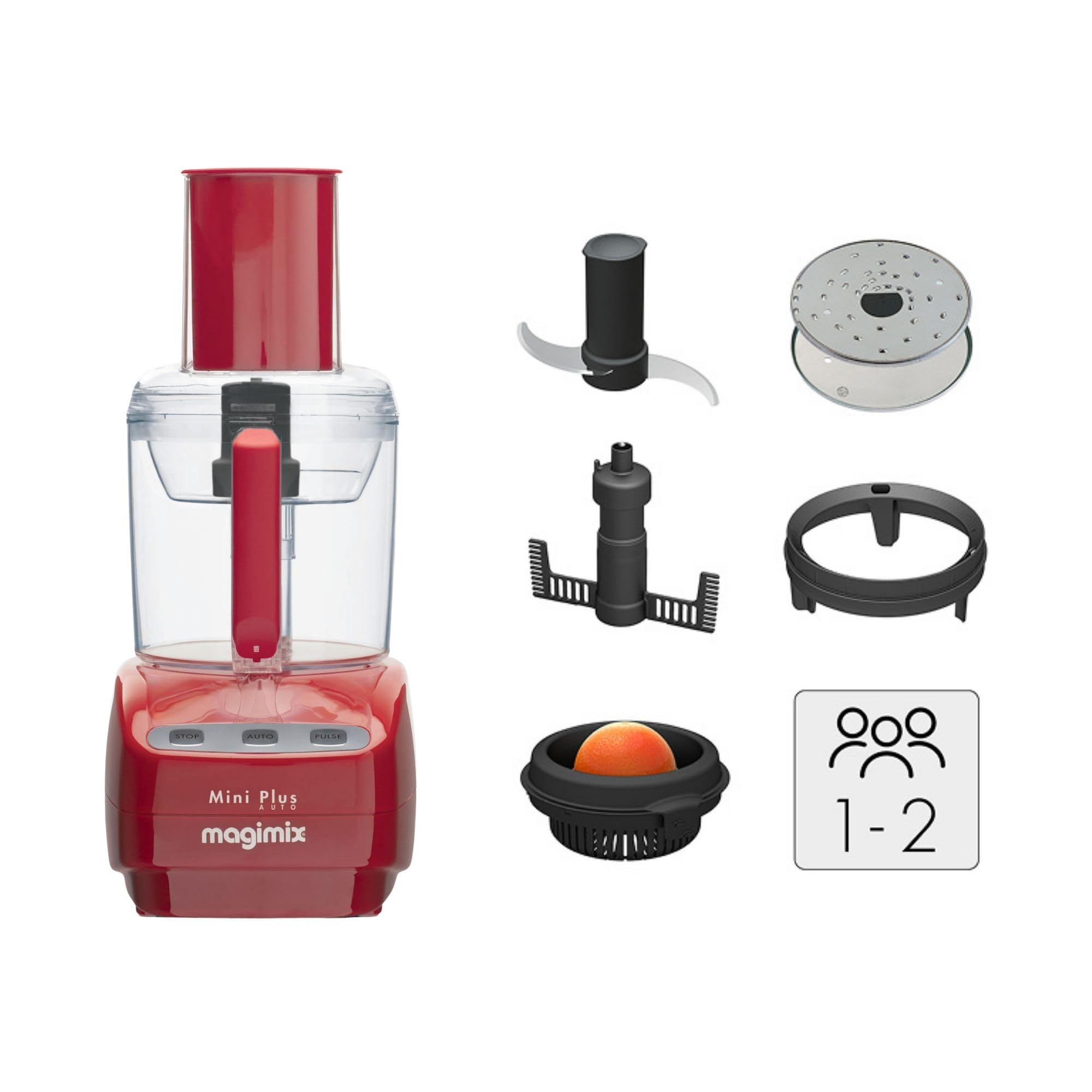 magimix Küchenmaschine – Kompakte 400W Multifunktions-Küchenmaschine mit 2 Schüsseln (1,7L & 0,5L), Edelstahlmesser, Reibe- & Schneidescheiben, Mixerfunktion, Rot 9