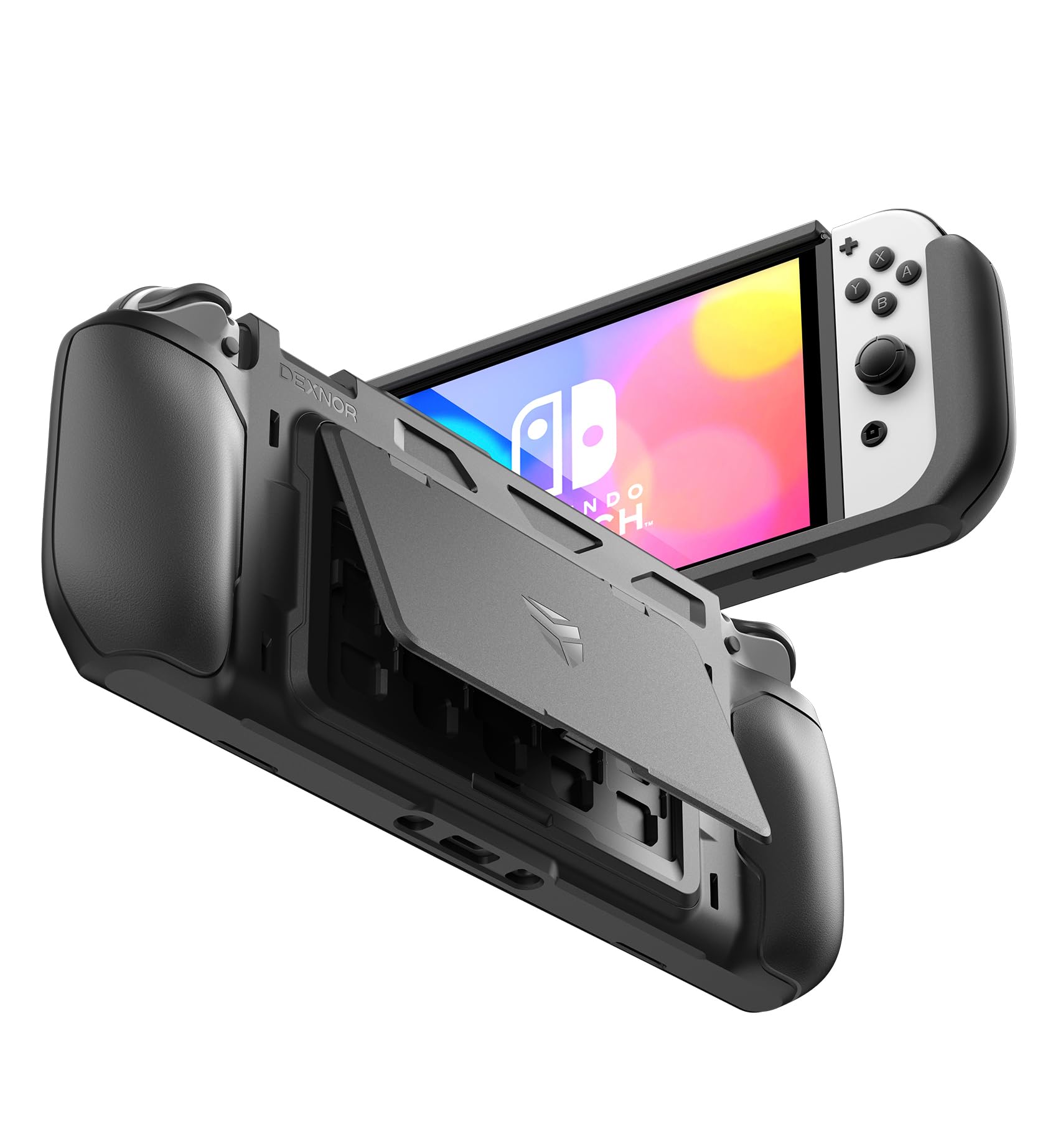 Dexnor Shockproof Case for Nintendo Switch OLED Model (2021), Rugged Protective Case with Adjustable Kickstand, MicroSD & Game Card Storage Slots for Nintendo Switch OLED and Joy-Con Controller