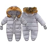 BYFRI Baby Boys Girls Snowsuit with Gloves Toddler Winter Hooded Footie Infant Warm Jumpsuit Outerwer Thick Newborn Coat