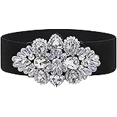 Gecaja Elastic Rhinestone Belts for Women-Crystal Wide Stretchy Belts for Dress, Cinturones para Mujer, Black