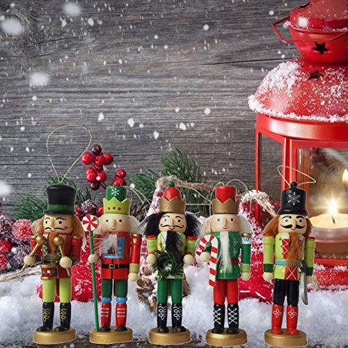 BlueSpace Christmas Nutcracker Ornaments Set Wooden Nutcrackers Hanging Decorations for Christmas Tree Figures Puppet Toy Gifts(5'',Set of 5pcs)