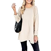 MEROKEETY Women's Fall Winter Oversized Pullover Sweater Spring Casual Loose Crew Neck Long Sleeve Side Split Jumper Tops