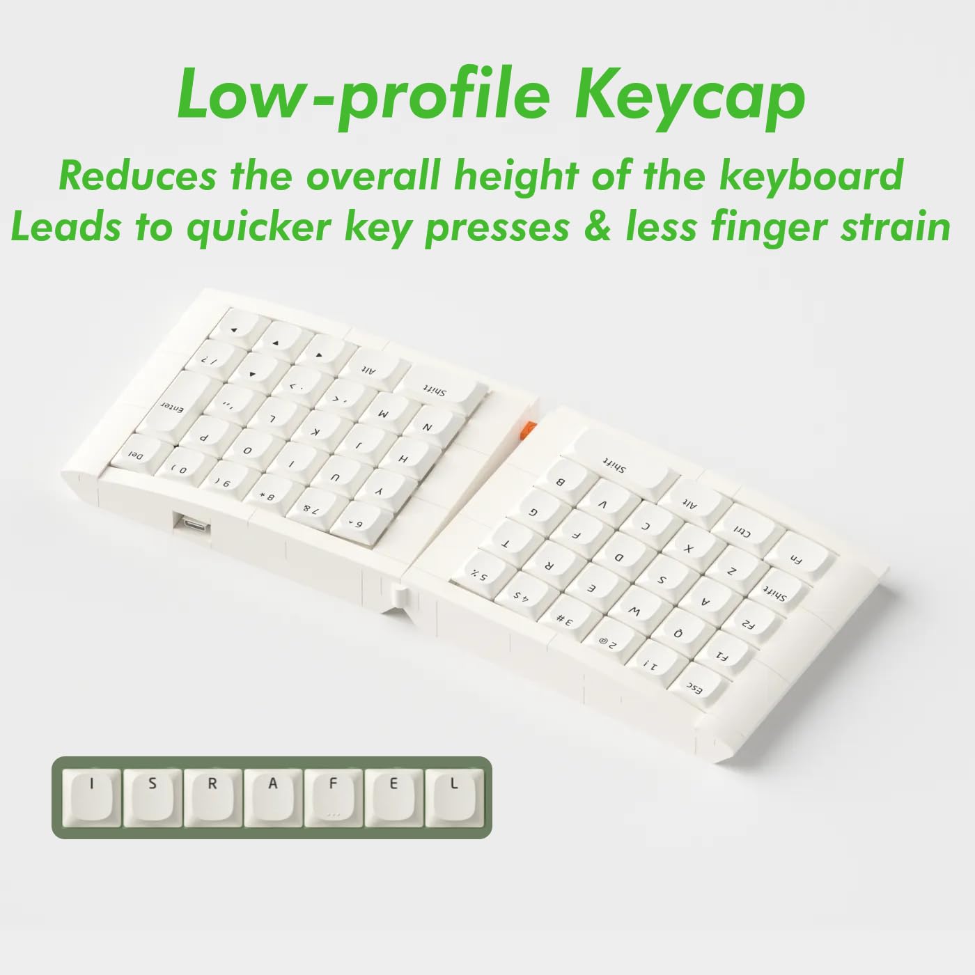 KBDcraft 07Israfel 50% Ergo-Split Low-Profile Mechanical Keyboard, 56-Key Ortho, Lego-Compatible Case, Wired, Linear Switch, Gasket Mount, Hot-Swappable, RGB, QMK, Vial for Win/Mac, Full Kit, White