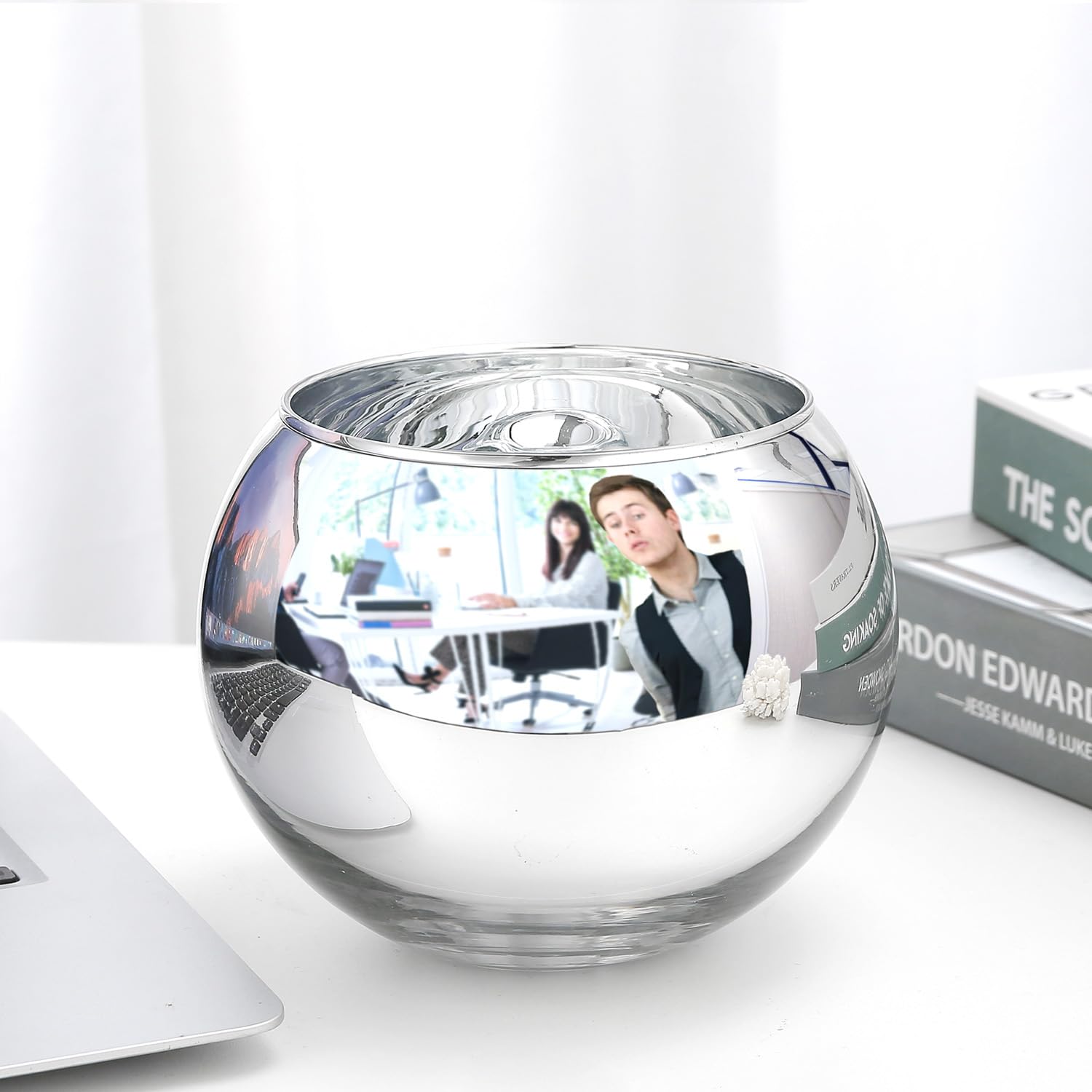 Photo 1 of SNDEC Office Desk Accessories, 4.2'' Cubicle Mirror to See Behind You, Corner Monitor Mirror for Desk, Silver Aesthetic Cubicle Decor for Work, Cubicle Privacy Must Haves