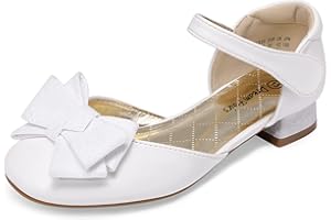 DREAM PAIRS Girls Dress Shoes Closed Toe Low Heels Ankle Strap Bow Ballet Wedding Party Sandals Princess Flower Shoes for Little Kid