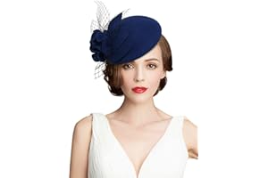 Z&X Vintage 1920s Wool Felt Flower Fascinator Pillbox Hat British Wedding Church Derby Hats for Women Winter Fedoras