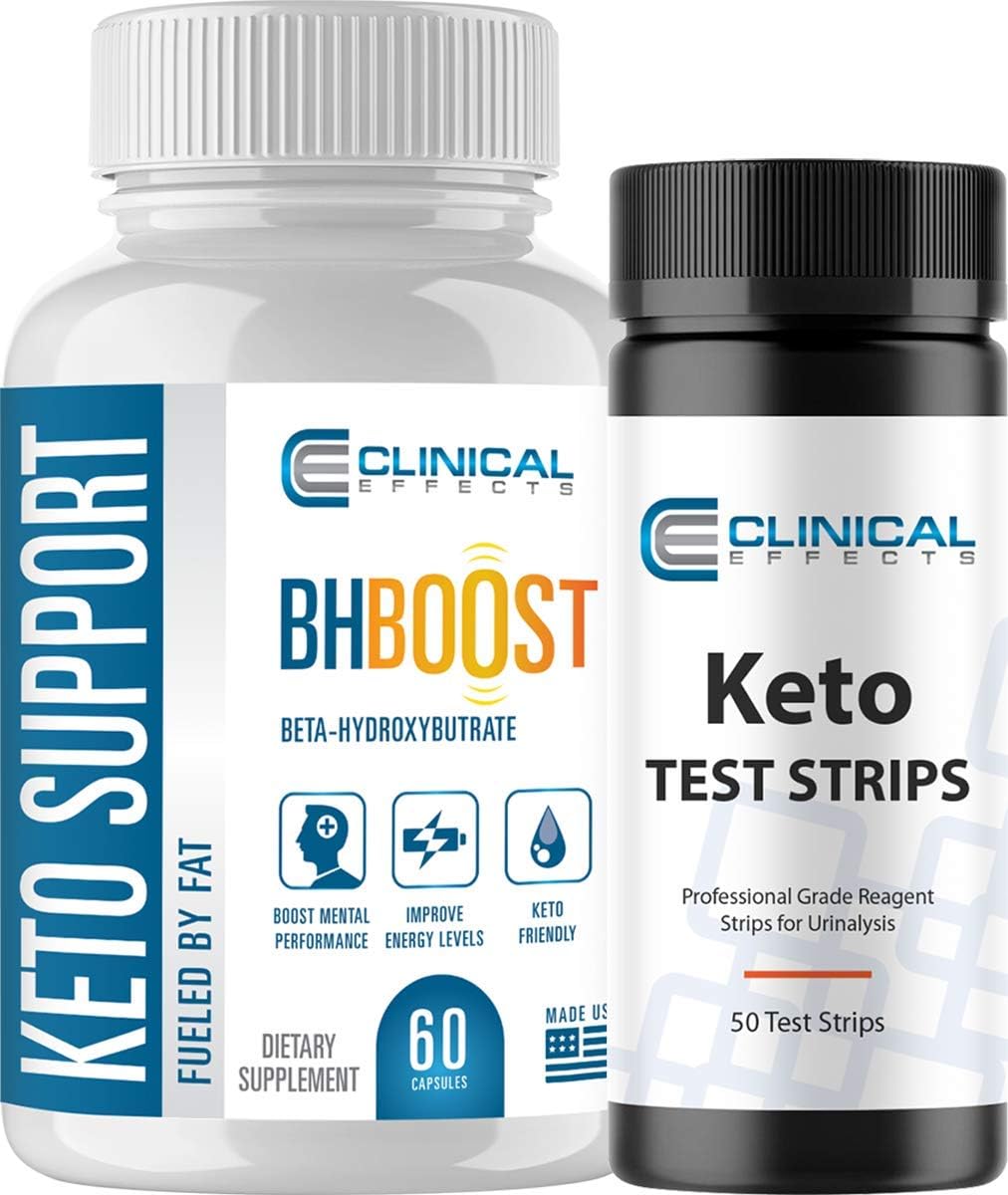 Clinical Effects: Keto Support BHBoost and Keto Test Strips Bundle - Dietary Supplement and Test Ketosis Levels on Ketogenic Diet - 60 Capsules + 50 Test Strips - Fat Burner and Weight Loss Support