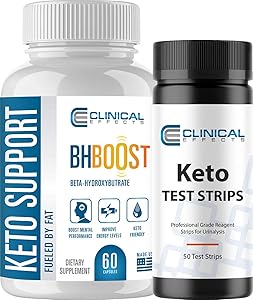 Clinical Effects: Keto Support BHBoost and Keto Test Strips Bundle - Dietary Supplement and Test Ketosis Levels on Ketogenic Diet - 60 Capsules + 50 Test Strips - Fat Burner and Weight Loss Support