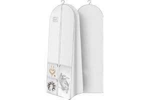 72" Wedding Dress Garment Bag - Bridal Dress Bags with 10" Gusseted and Accessory Pockets for Travel Hanging Clothes or Stora