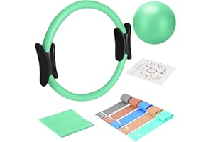 TOPZGLEEY Pilates Ring Set – 14" Anti-Deformation Magic Circle with Padded Handles, Mini Ball, 5 Resistance Bands, Guide, Pilates Equipment for Home Workout