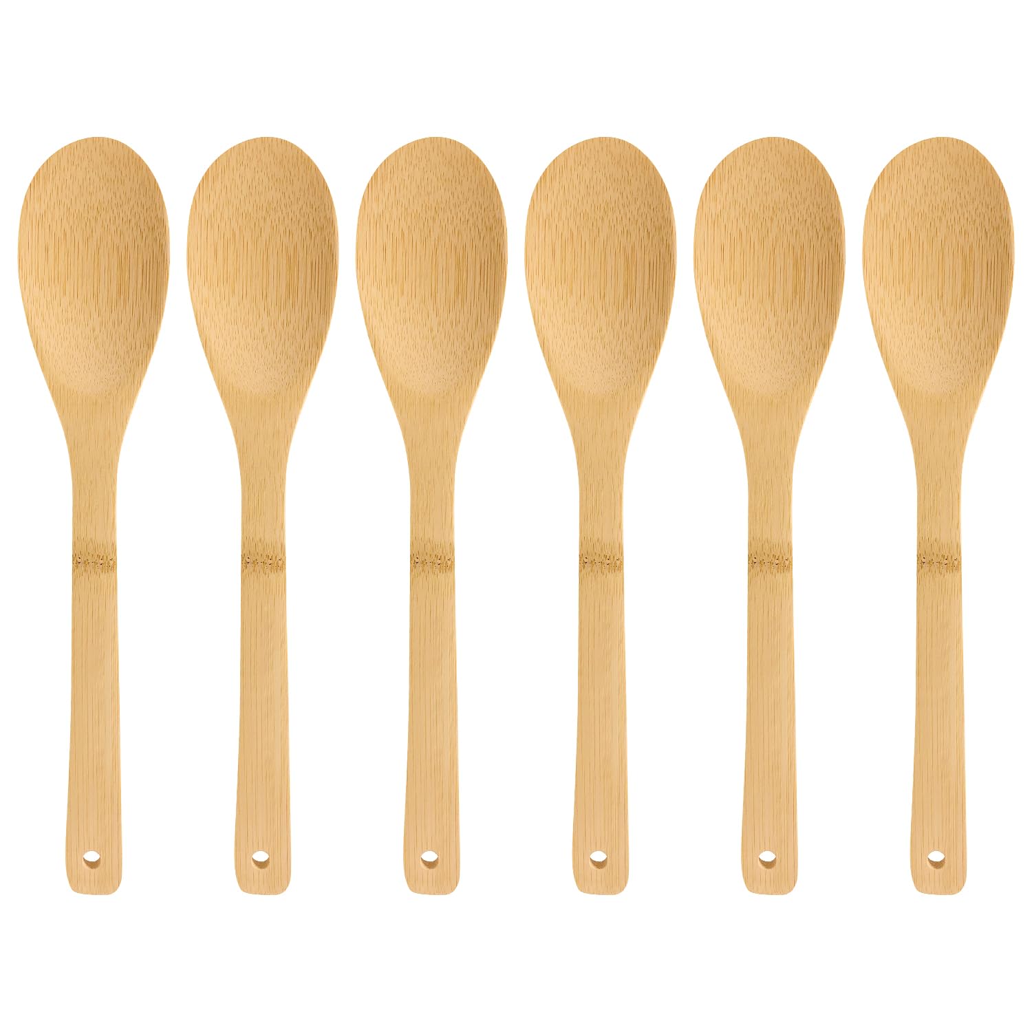 Joeji's Kitchen Set of 6 Wooden Spoons - 30cm Bamboo Wooden Spoons Cooking Utensils - Deep Bowls Mixing Resistant Elegant Easy to Clean Oval Wood Spoon Better for Your Health