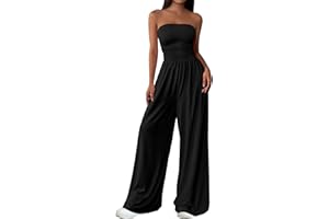 PRETTYGARDEN Womens Trendy Strapless Rompers 2026 Ruched Tube Top Wide Leg One Piece Jumpsuits Beach Vacation Summer Outfits