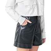 Zebaexf Women Black Leather Shorts Legging High Waist Faux Stretchy Bodycon PU Leather Short Pants