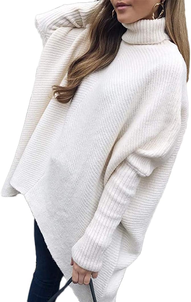 ANRABESS Womens Turtleneck Long Batwing Sleeve Asymmetric Hem Casual Pullover Sweater Knit Tops at  Women’s Clothing store