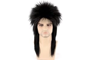 Topcosplay Unisex 80s Mullet Wig Black Long Spiked Halloween Costume Punk Rocker Wig