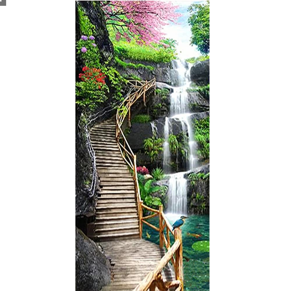 DIY Diamond Painting Landscape Large 50x110 cm (Inner 44x104 cm) Landscape Waterfall Painting Stairs Diamond Art Landscapes Painting by Numbers Embroidery Crystal Art Cross Stitch Kits Landscapes