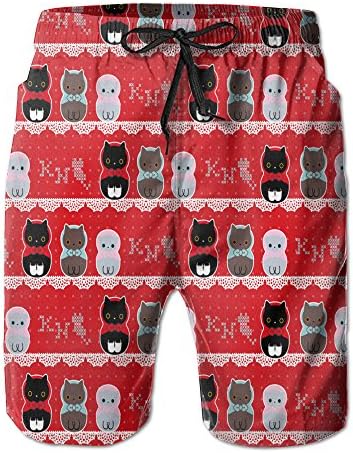 Hipster Mens Lovely Christmas Kitty Swim Trunks