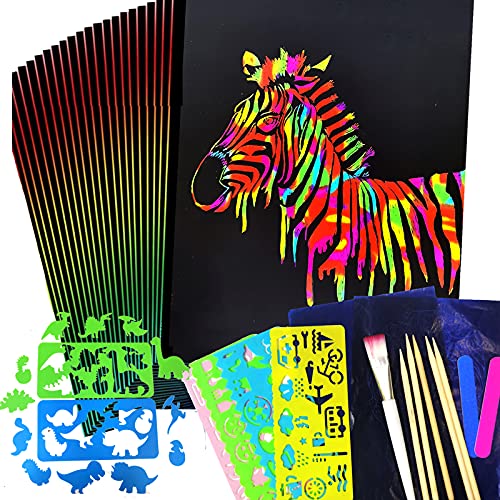 Scratch Paper Art Set, Black Rainbow Scratch Art for Kids, 50 Sheet