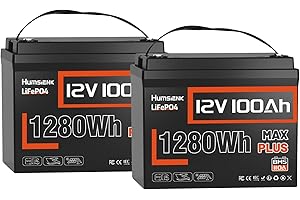 Humsienk 12V 100Ah LiFePO4 Lithium Battery MAX PLUS(2 Pack) - 1280Wh Each, Built-in 110A BMS, 15000+ Deep Cycles, A+ EV Grade Cells, Ideal for RV, Solar, Marine, Off-Grid