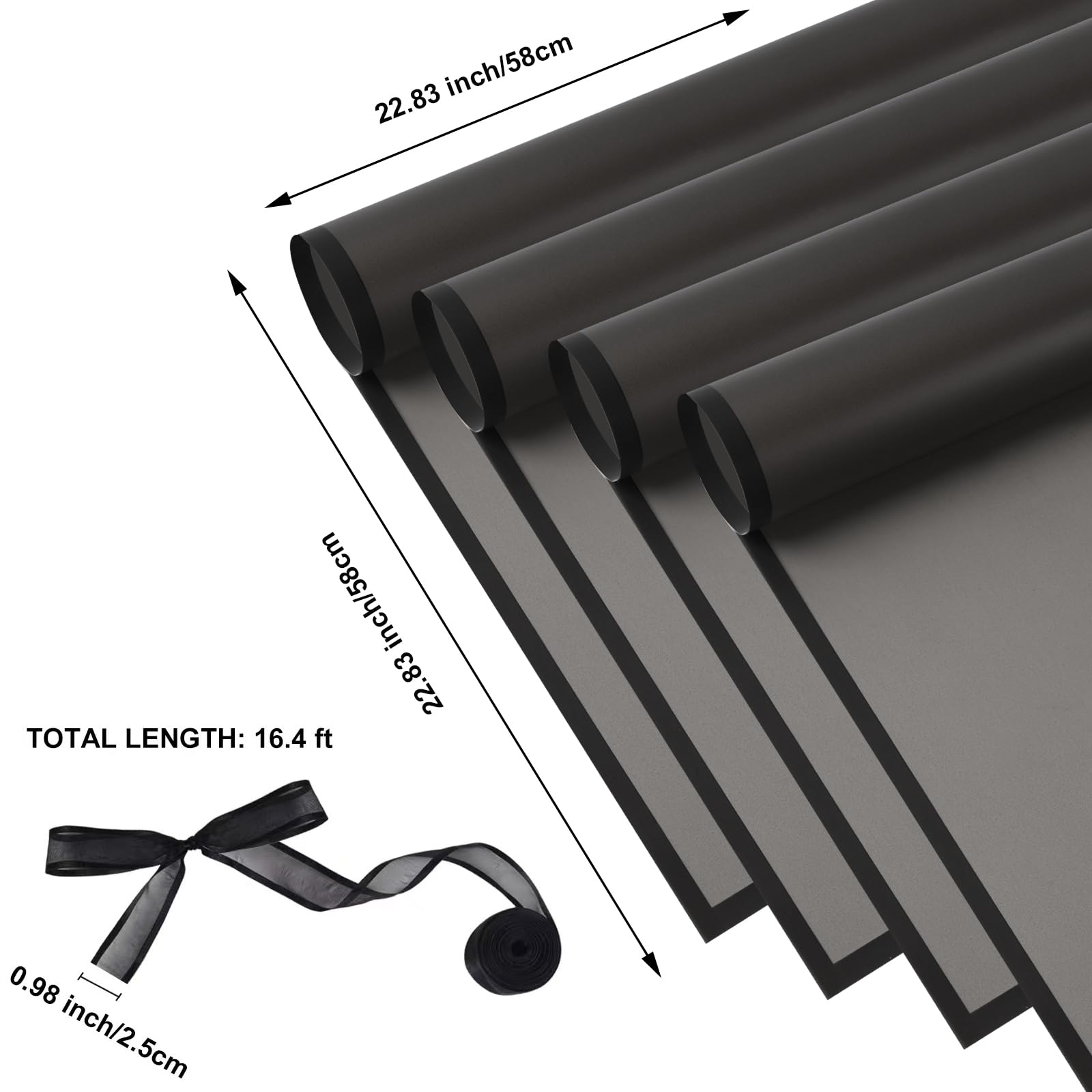 Kosotody 20 Sheets Frosted Flower Wrapping Paper Black Line Waterproof Florist Bouquet with Ribbon for Bouquets DIY Crafts Packaging Bouquet, 22.8x22.8 inch (Black), KOS039-FROSTWRAPSWHITE