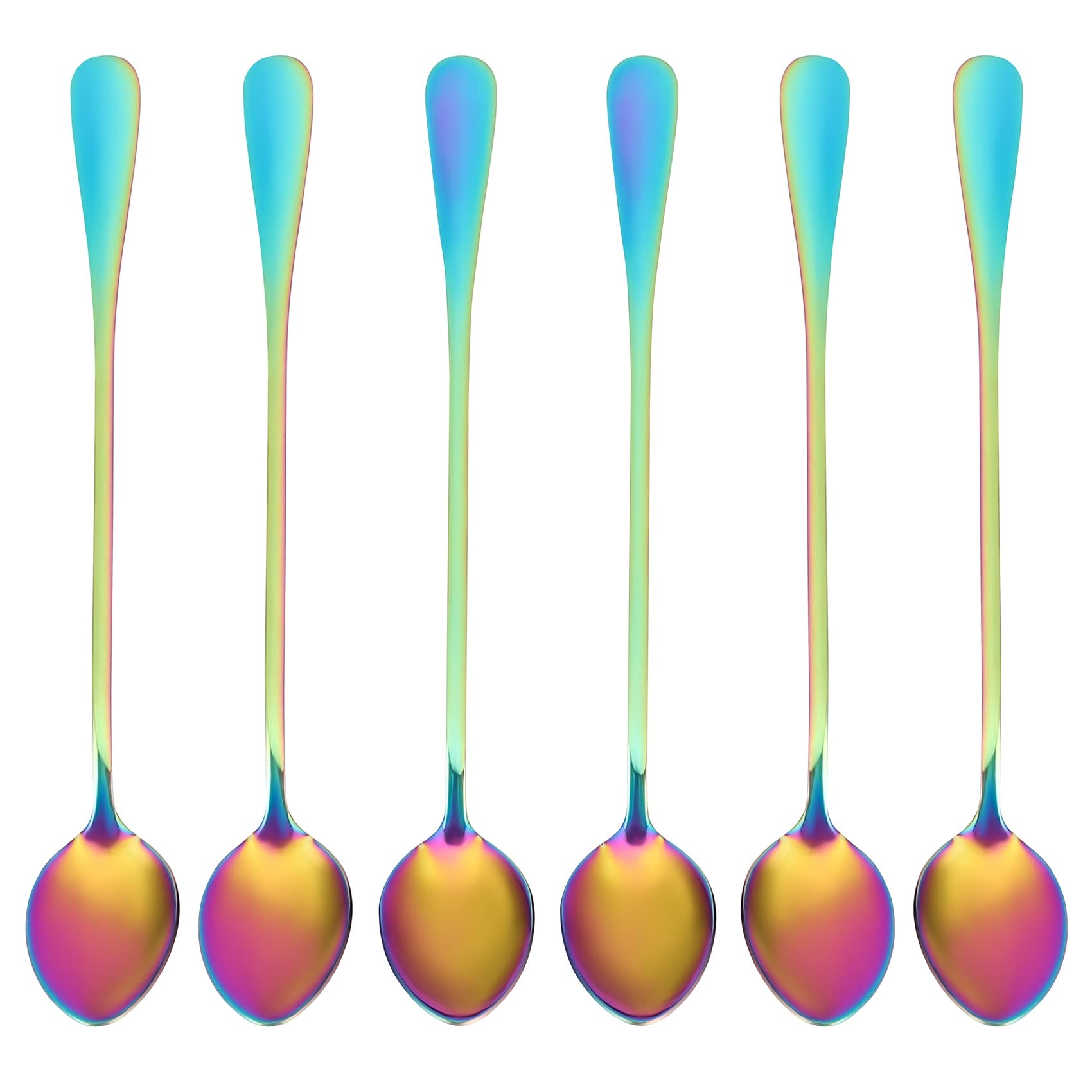 Coffee Espresso Teaspoons, Set of 6 Rainbow Color Mini Spoon Long-Handle Ice Cream Desert Spoon Stir Spoons Mixing Spoon for Coffee Sugar Dessert Cake Ice Cream Soup Antipasto Cappuccino