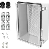LeMotech Junction Box, Hinged Cover Stainless Steel Latch ABS Plastic IP67 Waterproof, Outdoor Electrical Enclosure with Moun