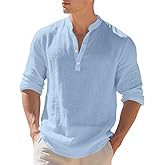 TAFLE Mens Linen Henley Shirts Casual Long Sleeve Hippie Yoga Tops Lightweight Summer Beach T-Shirt