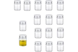 JINGHANGER 16 PCS Tiny Jars with Aluminum Lids 15ml Small Glass Bottles Empty Spice Jars Transparent Mini Containers Condiment Pot Seasoning Storage Bottle for Home Kitchen Outdoor Camping Hiking BBQ Hunting