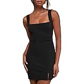 LuFeng Women's Summer Sqaure Neck Sleeveless Split Mini Dress Elegant Slim Fit Night Out Party Dress