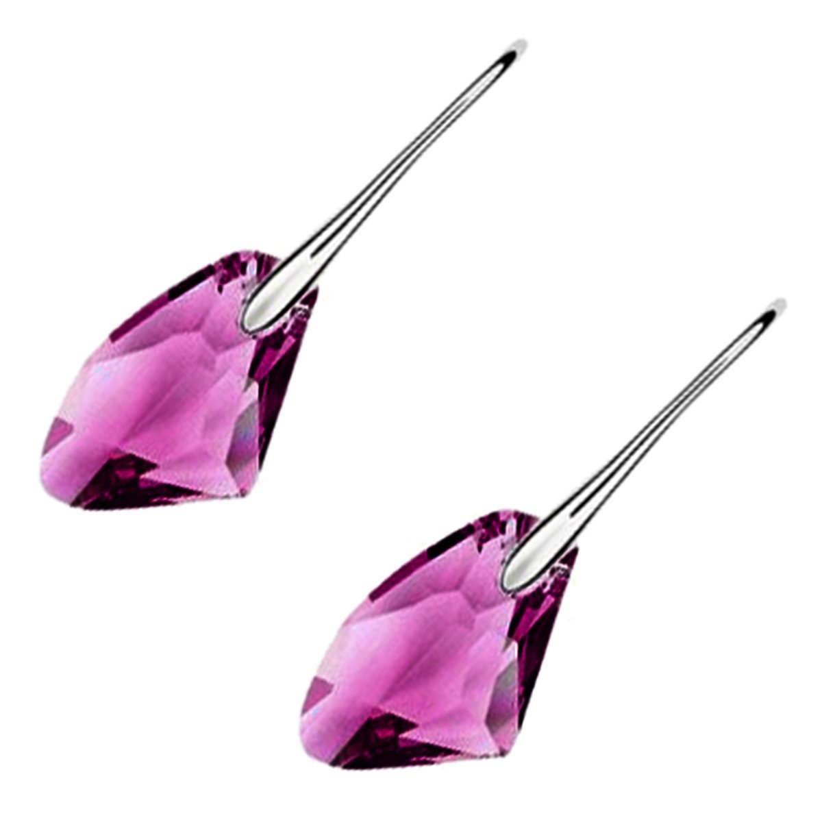 GWG Jewellery 18K White Gold Coated Sparkling Amethyst Purple Crystal Natural Shape Dangle Earrings in Gift Box for Women