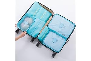 Fxkoolr 7 Set Packing Cubes, Travel Foldable Luggage Organizers Storage Bag Accessories Suitcase with Laundry Bag & Shoe Bag, Blue