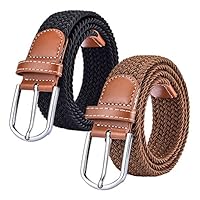 2 Pack Womens Braided Elastic Stretch Belts Woven Fabric Canvas Belt Multicolored Gifts