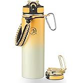 GOSWAG Insulated Sports Water Bottle, 24oz 2 Lids(with Straw/No Straw), Stainless Steel Water Bottles with Paracord Handle, Insulated Bottle with Double-Wall Vacuum Insulation
