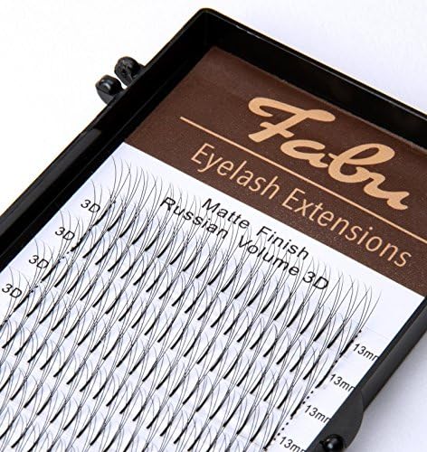 Fabu Eyelash Extensions Russian Volume 3D Fans, Thickness/Diameter 0.10, D Curl, ONE LENGTH PER TRAY (14mm)