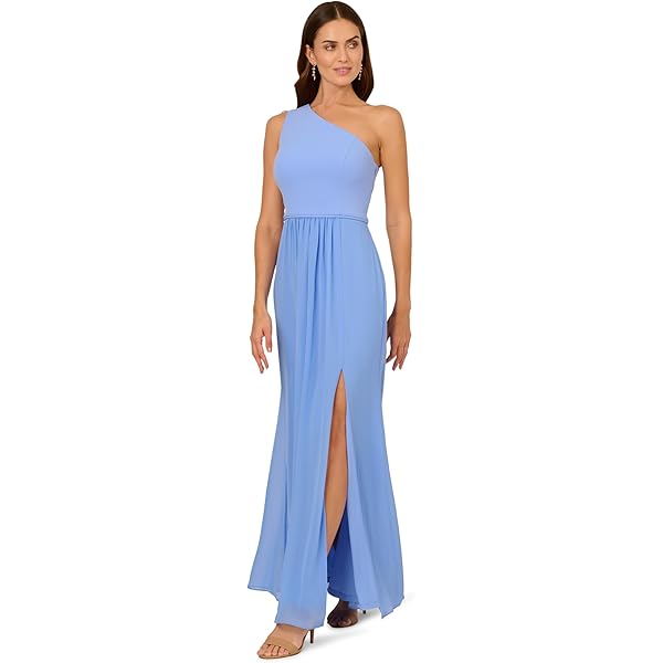 white christmas dresses Long One Shoulder Gown by Poly USA 7140 S / Navy main image 1
