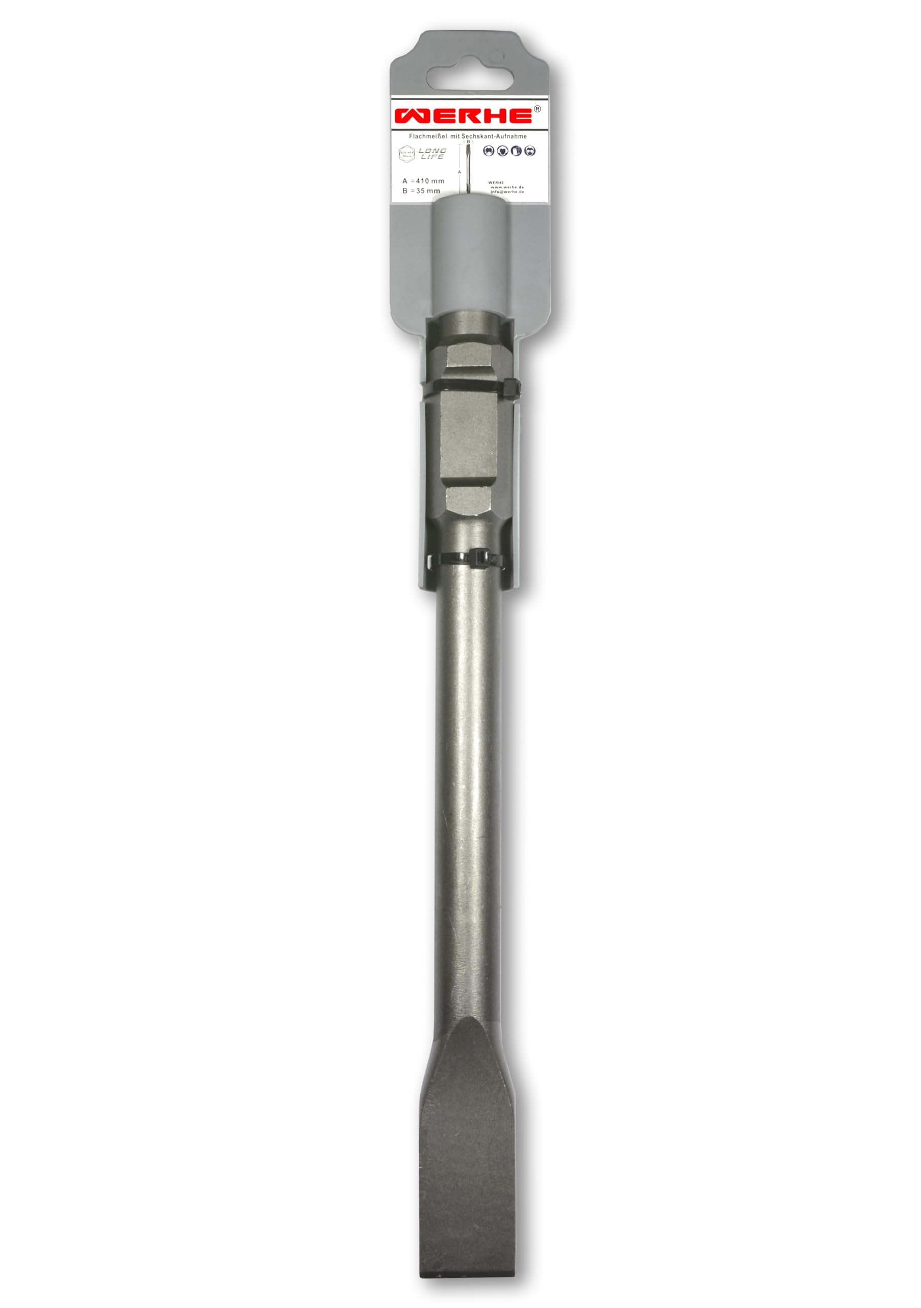 WERHE Professional SDS Hex Flat Chisel 35 x 410 mm Hex Socket 30 mm for Demolition Hammer Wide