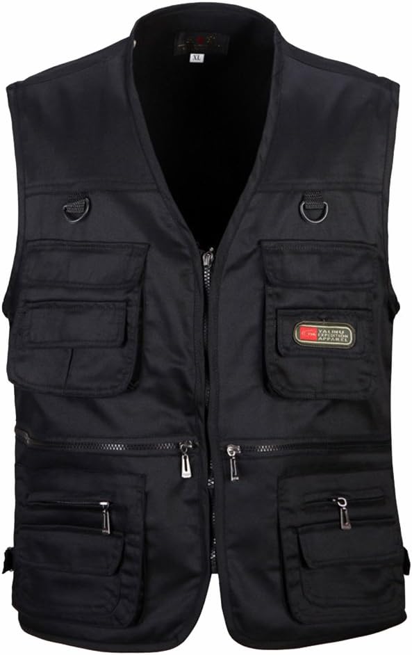 Mens Multi Pockets Jacket Vest Costume Waistcoat for Fishing Hunting Photo Photographer Journalist Travel, Men Outdoor Professional Waistcoat for Safari Sightseeing Fishing Camping Traveling